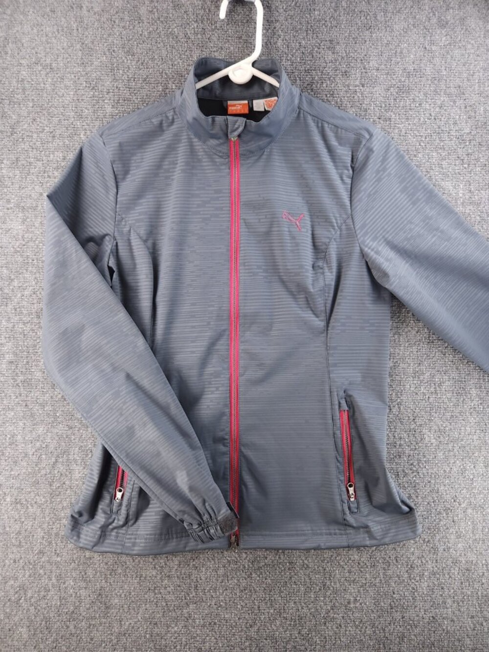 NWT Puma Womens Small Gray Windbreaker Jacket Force 1 Full Zip Stretch Fabric